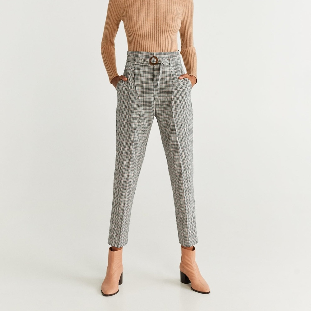 Plaid Belted Trousers